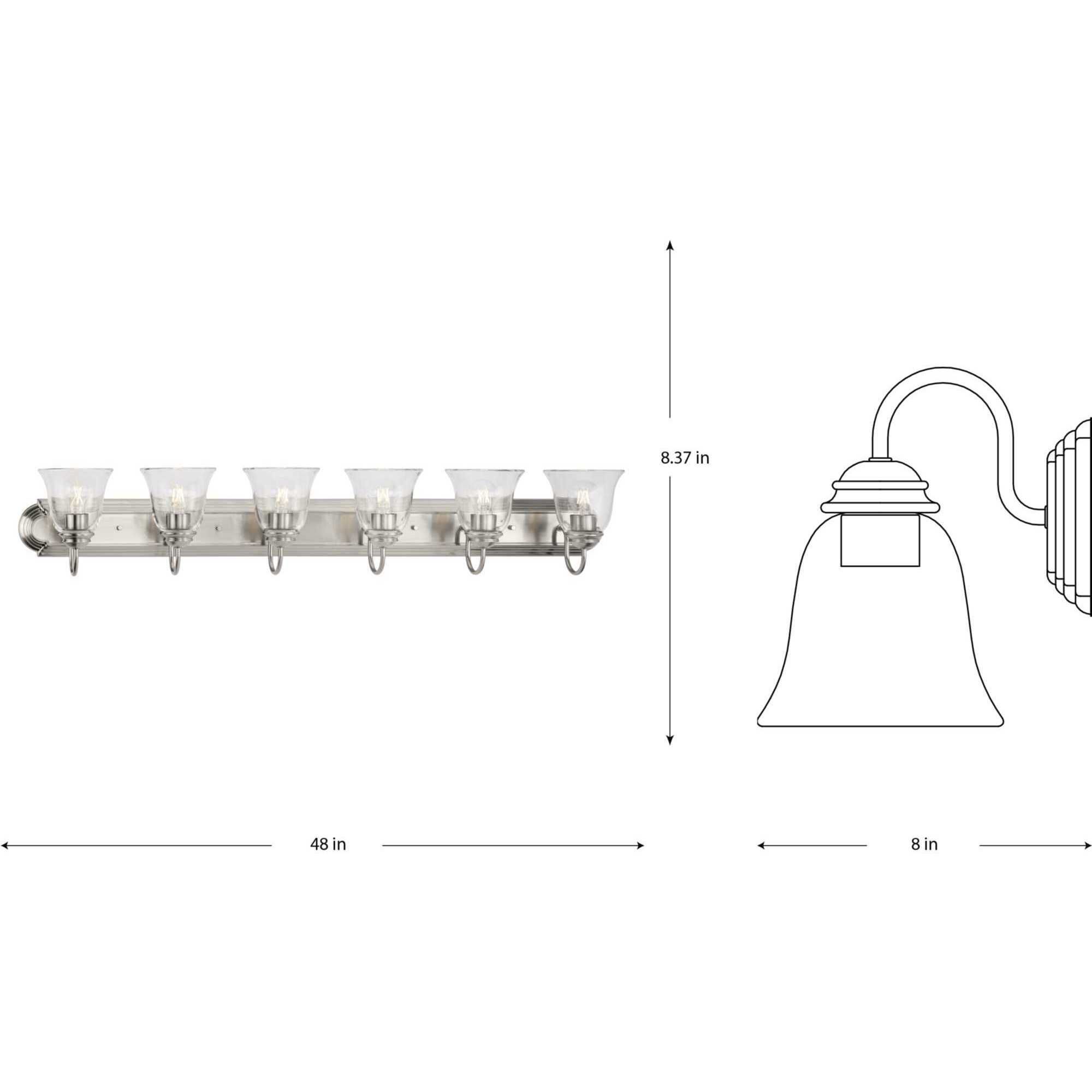 Clear Glass 6 Light 48 inch Brushed Nickel Vanity Light Wall Light