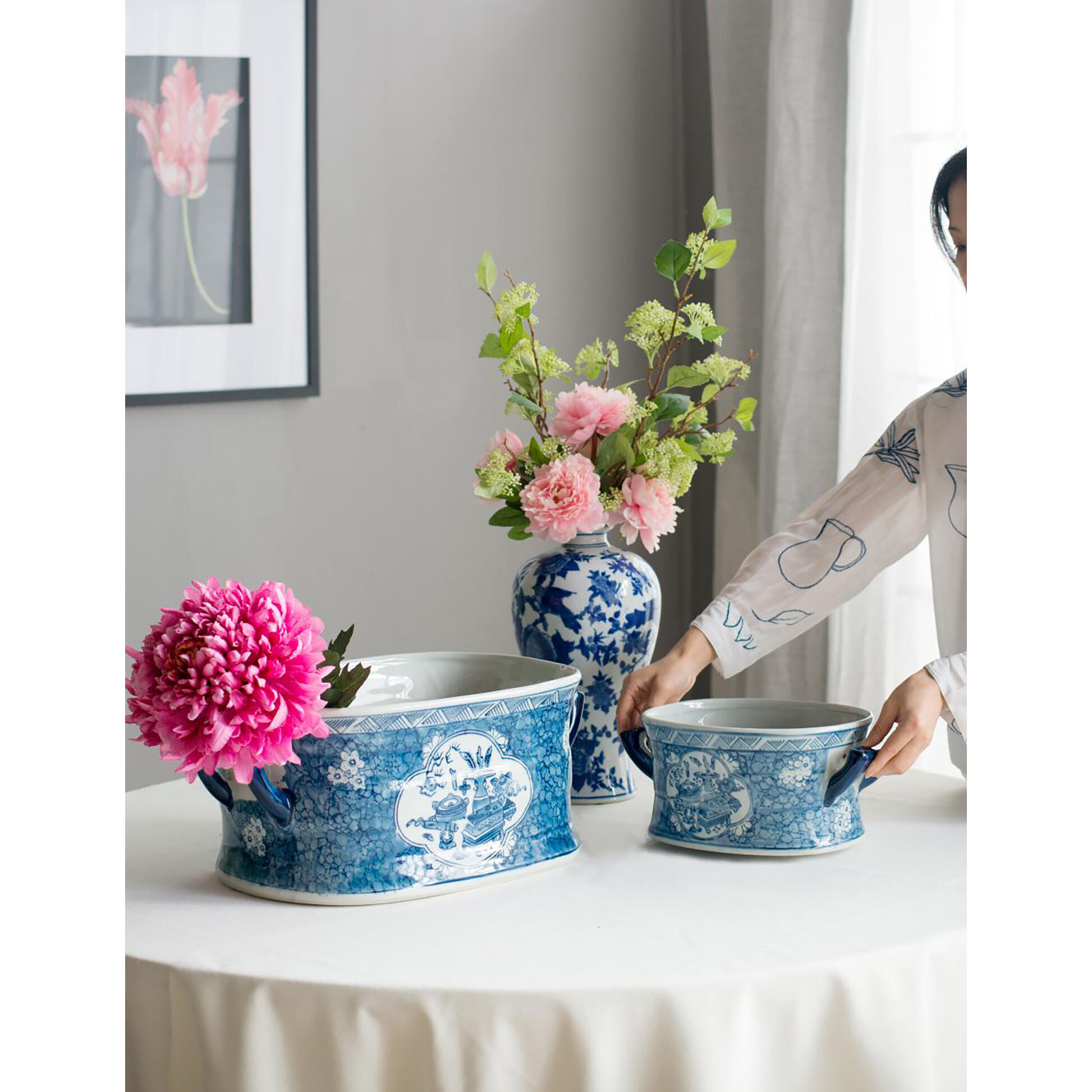 Kelda Blue and White Planter, Set of 2