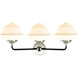 Nouveau Small Oxford 3 Light 26 inch Black Polished Nickel Bath Vanity Light Wall Light in Matte White Glass, Nouveau