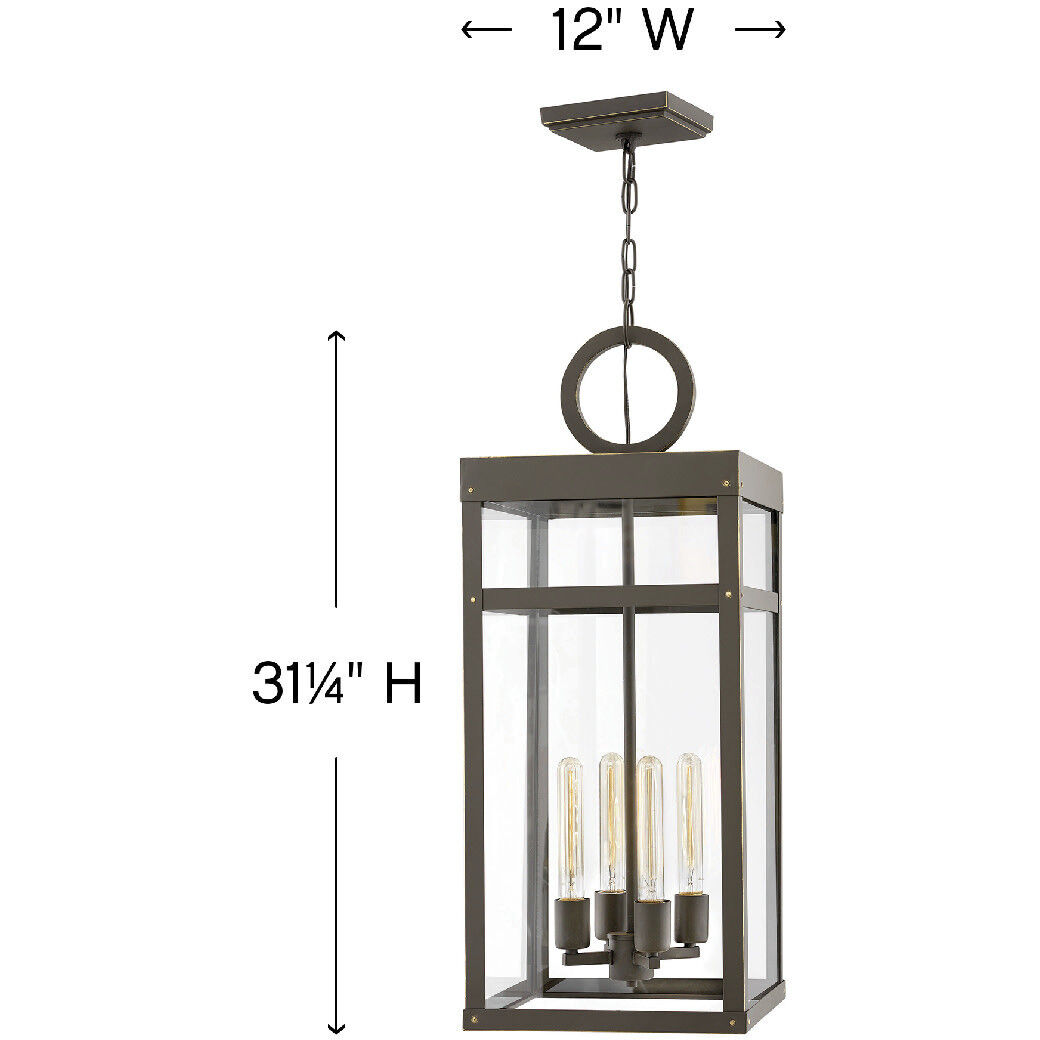 Open Air Porter 4 Light 12 inch Oil Rubbed Bronze Outdoor Hanging in Non-LED, Estate Series