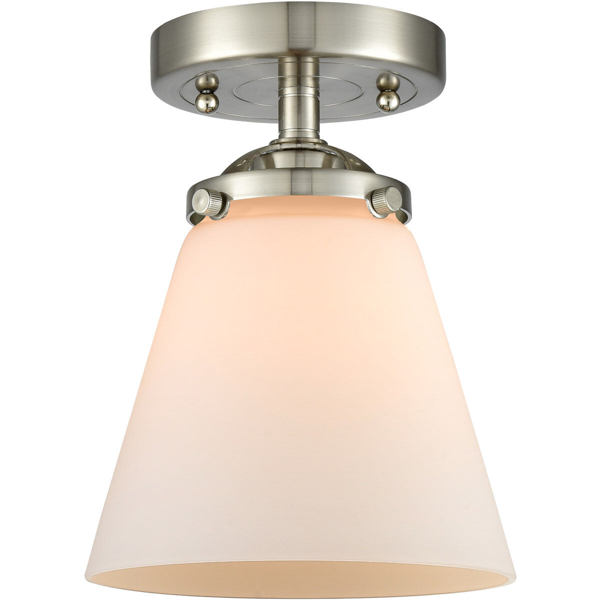 Nouveau Small Cone LED 6 inch Brushed Satin Nickel Semi-Flush Mount Ceiling Light in Matte White Glass, Nouveau