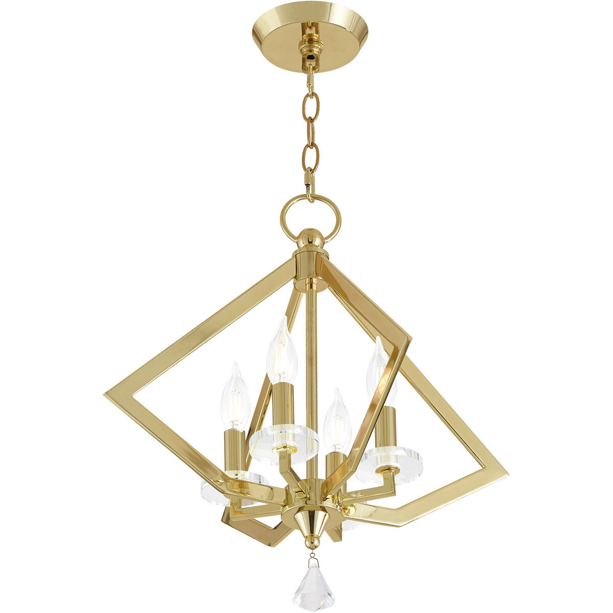 Diamond 4 Light 18 inch Polished Brass Mini Chandelier Ceiling Light