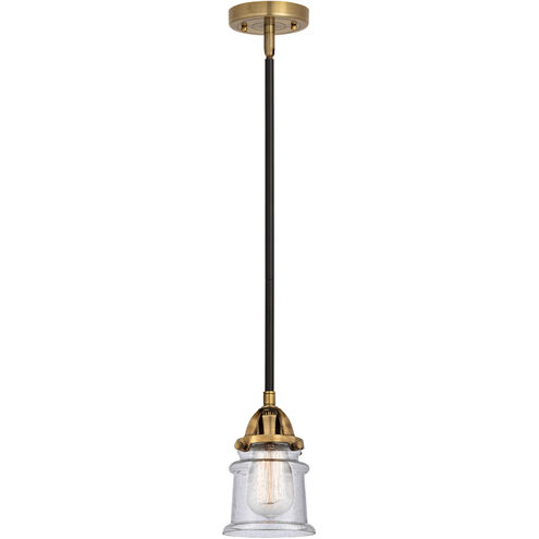 Nouveau 2 Small Canton LED 5 inch Black Antique Brass and Matte Black Mini Pendant Ceiling Light in Seedy Glass