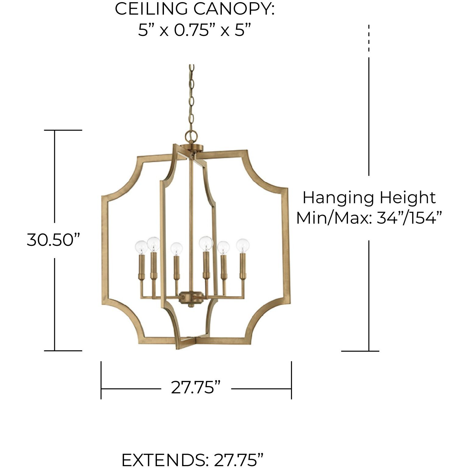 Lesley 6 Light 27.75 inch Aged Brass Foyer Ceiling Light