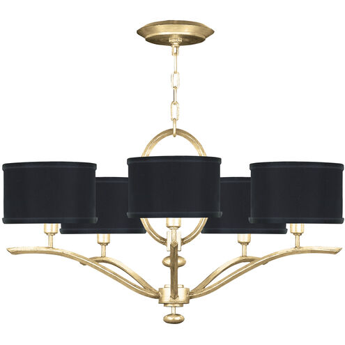 Allegretto 5 Light 29 inch Gold Chandelier Ceiling Light in Gold Leaf, Black Fabric