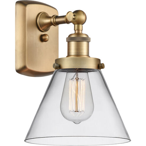 Ballston Large Cone 1 Light 8 inch Brushed Brass Sconce Wall Light in Clear Glass