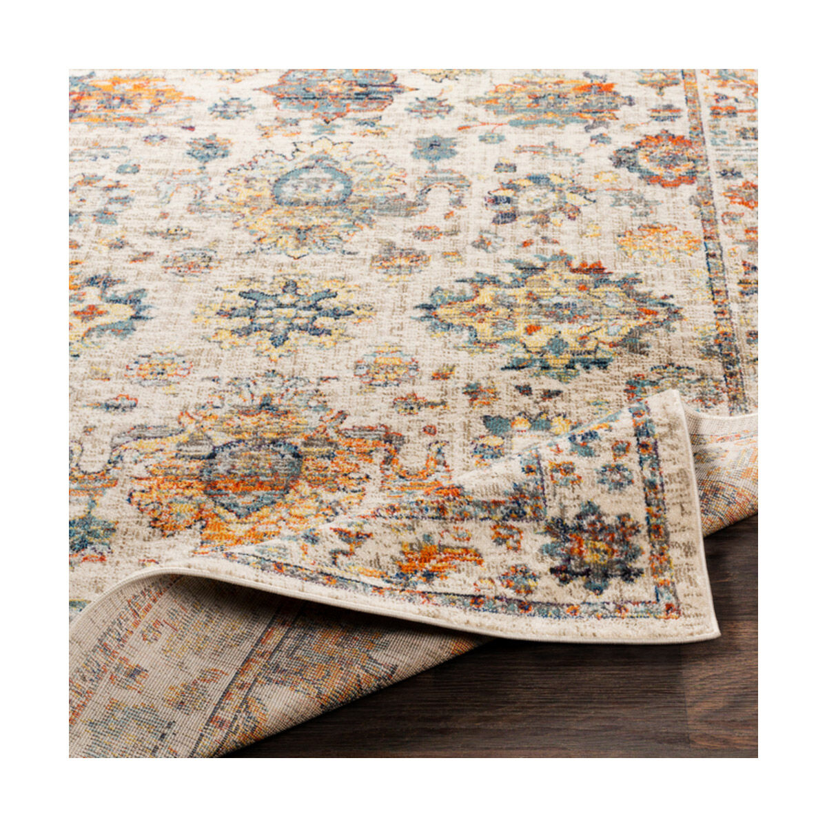 Ararat 87 X 63 inch Aqua/Dark Blue/Bright Orange/Bright Red Rugs, Rectangle