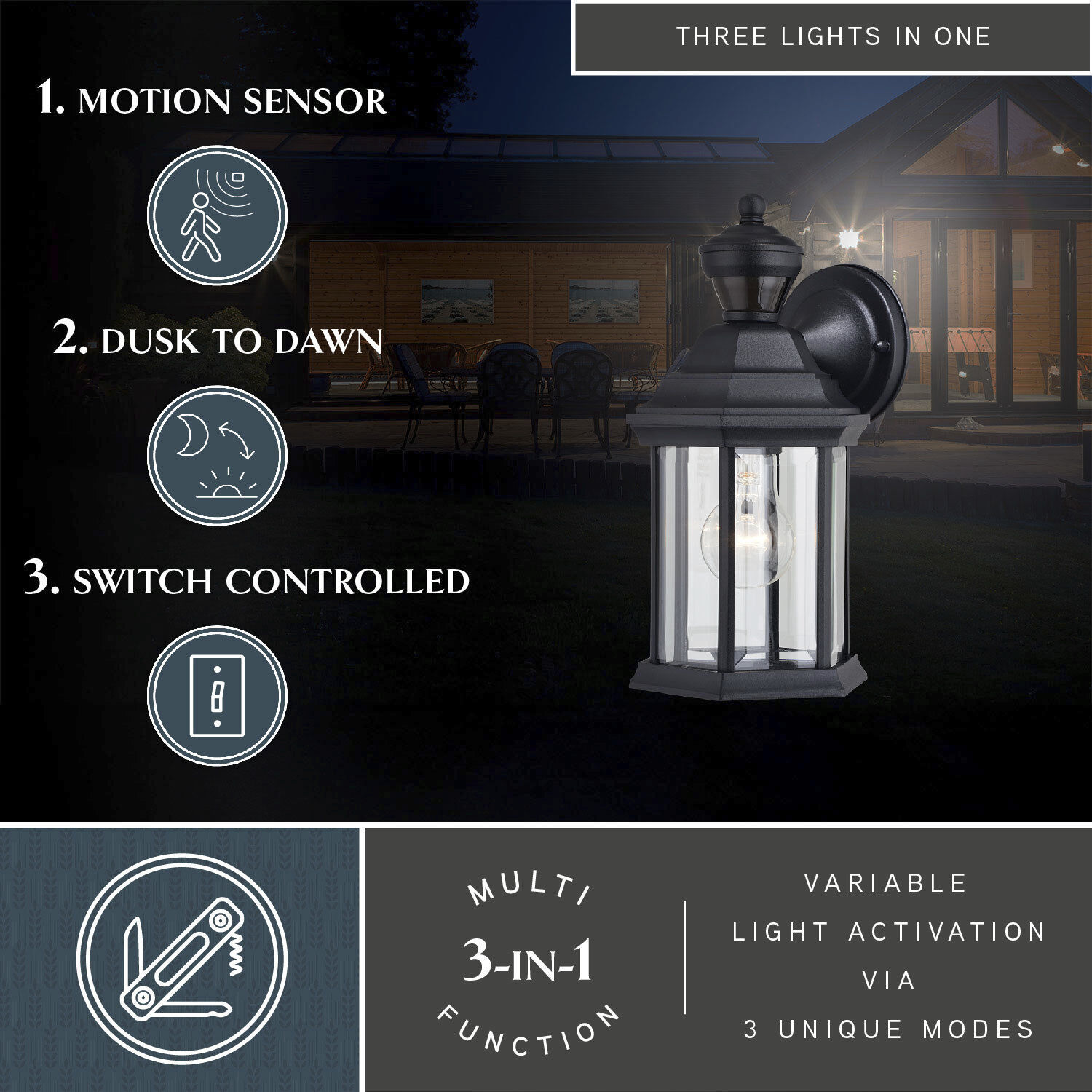 Auburn Textured Black Outdoor Motion Sensor