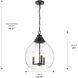 Ariella Pendant Ceiling Light in Matte Black, Clear Hammered