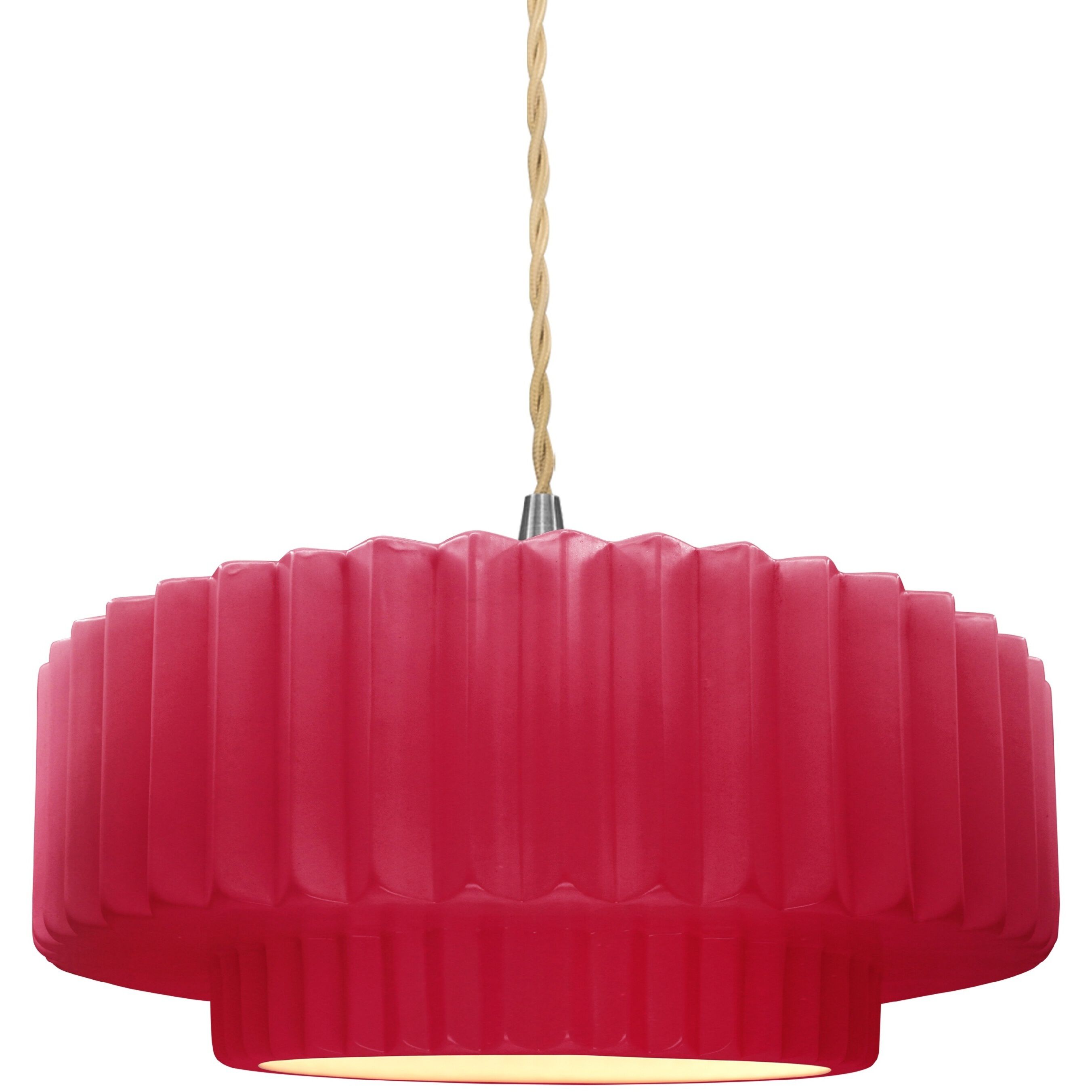 Radiance Collection - Pleated Tier Pendant Ceiling Light in Brushed Nickel, Replaceable Bulb, Beige Twist Cord, Cerise, 14.5W x 5.25H, Form+Finish+Function