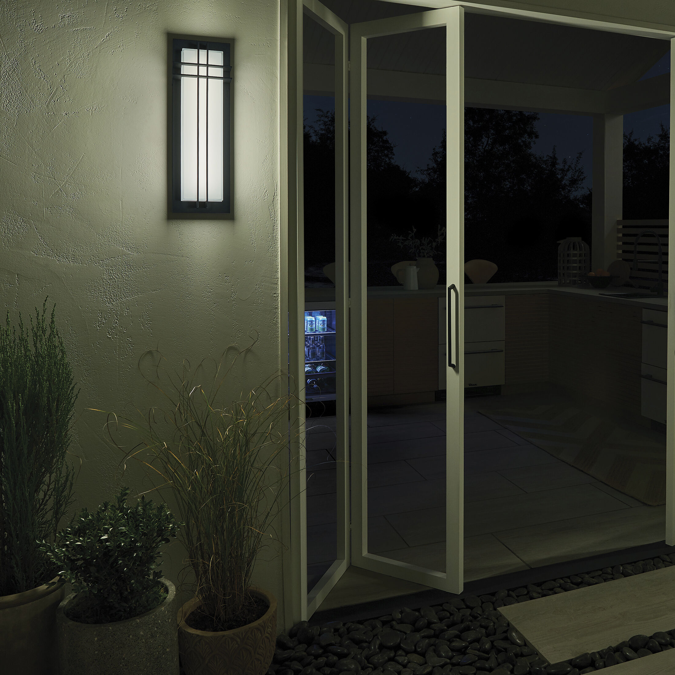 Manhattan LED 22 inch Textured Black Outdoor Wall, Medium