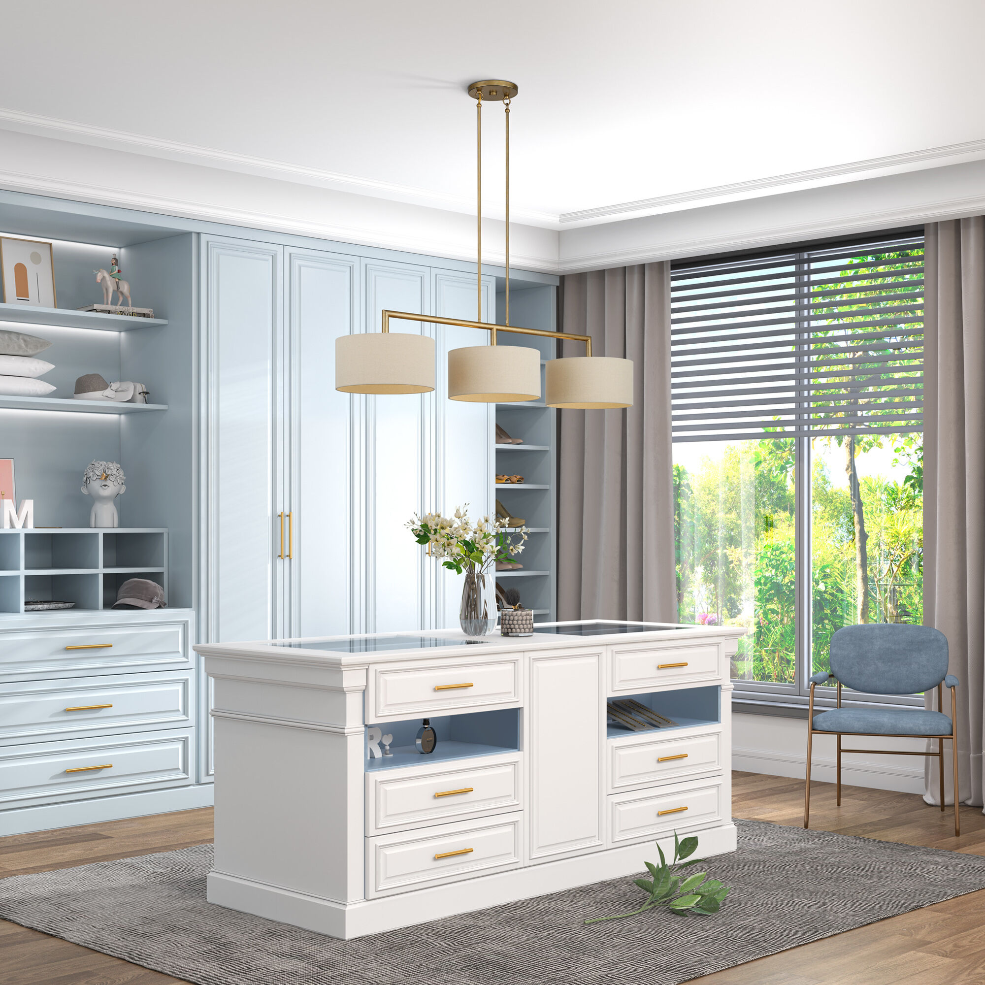 Bellingham 3 Light 51 inch Antique Gold Leaf Linear Chandelier Ceiling Light, Extra Large