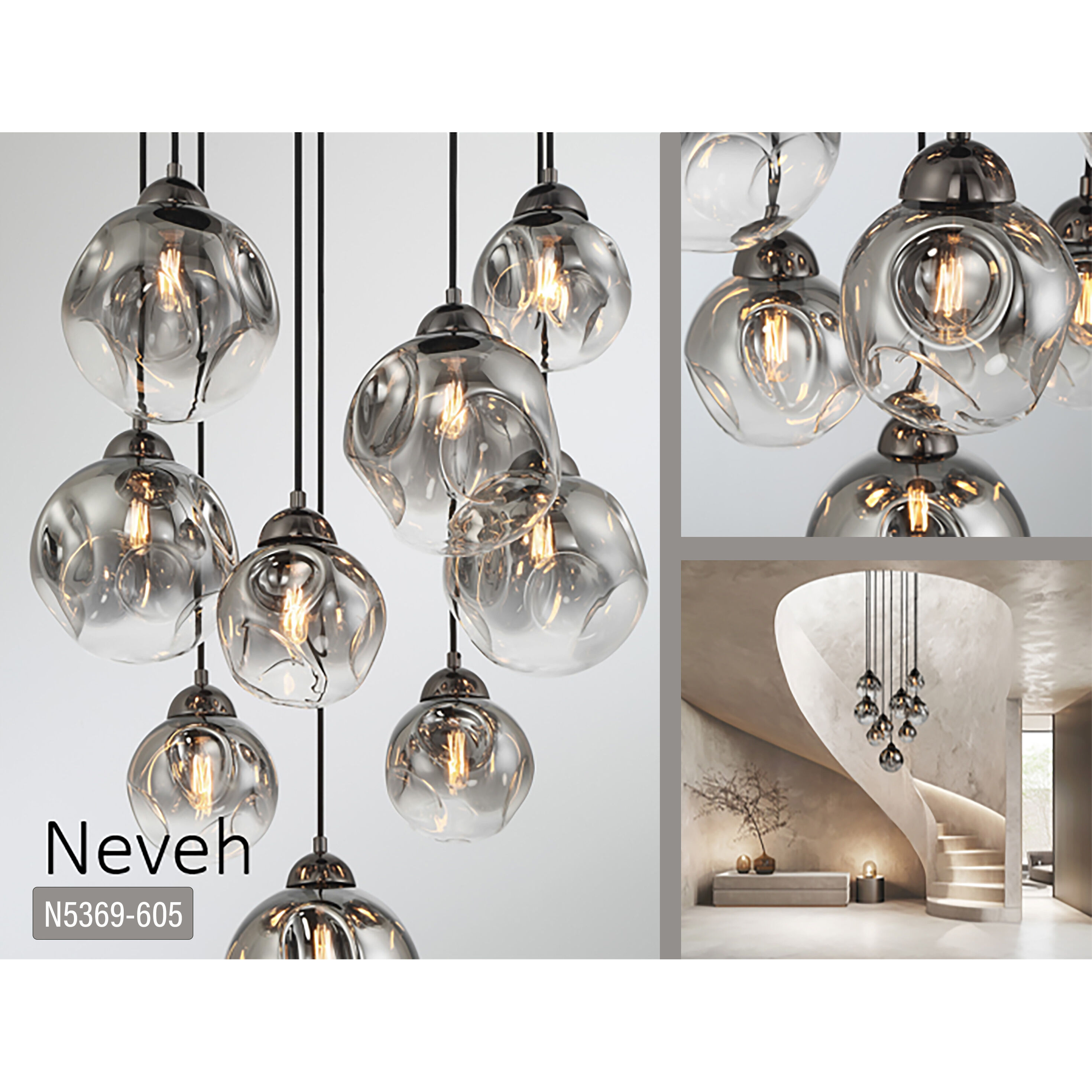 Neveh 9 Light 24 inch Gun Metal Pan Pendant Ceiling Light