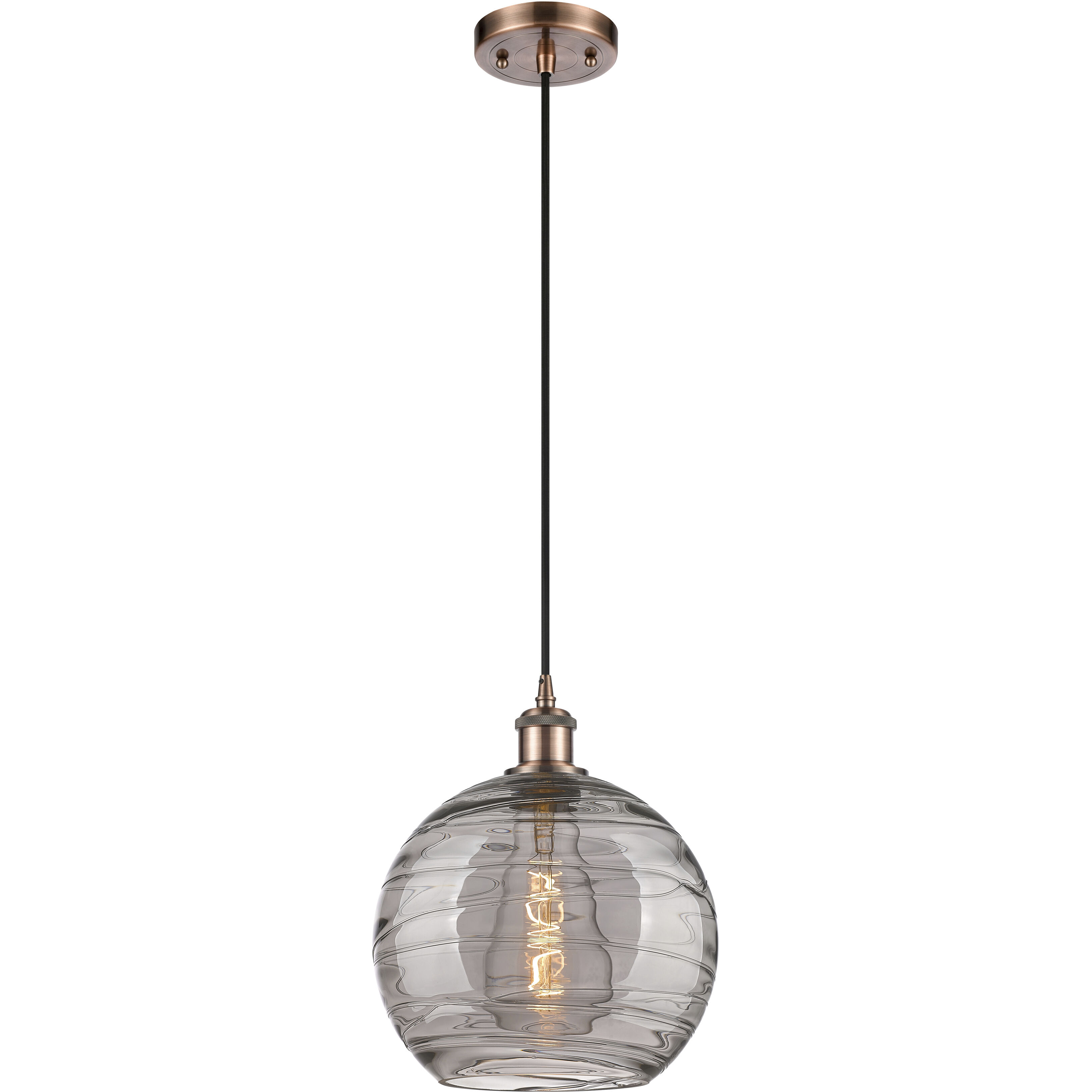 Ballston Athens Deco Swirl 1 Light 10 inch Antique Copper Cord Hung Mini Pendant Ceiling Light