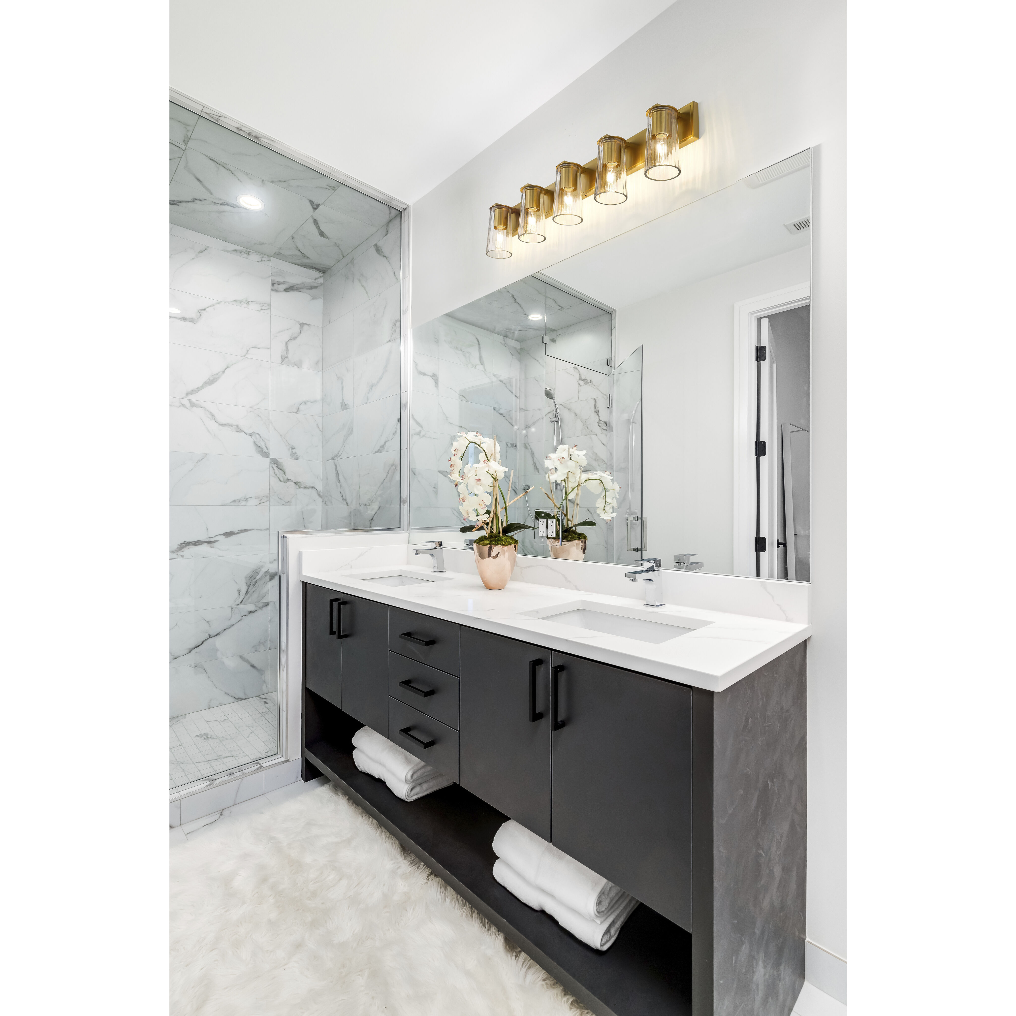 Titus 5 Light 40 inch Modern Gold Bath Vanity Light Wall Light