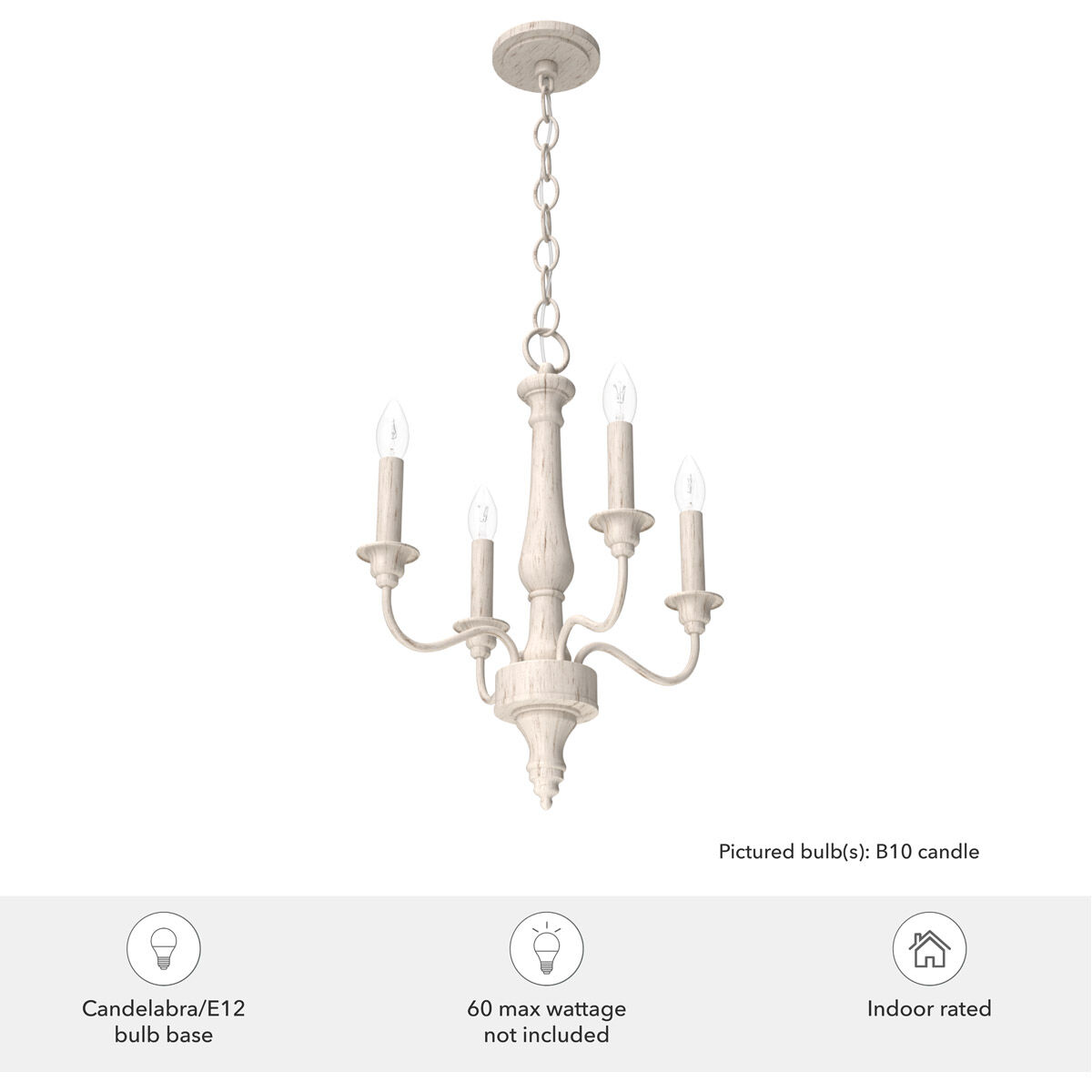 Teren 4 Light 14.25 inch Distressed White Chandelier Ceiling Light