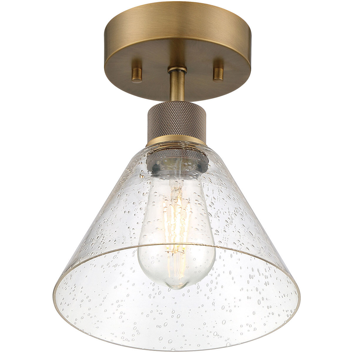 Port Nine LED 8 inch Antique Brushed Brass Semi-Flush Ceiling Light