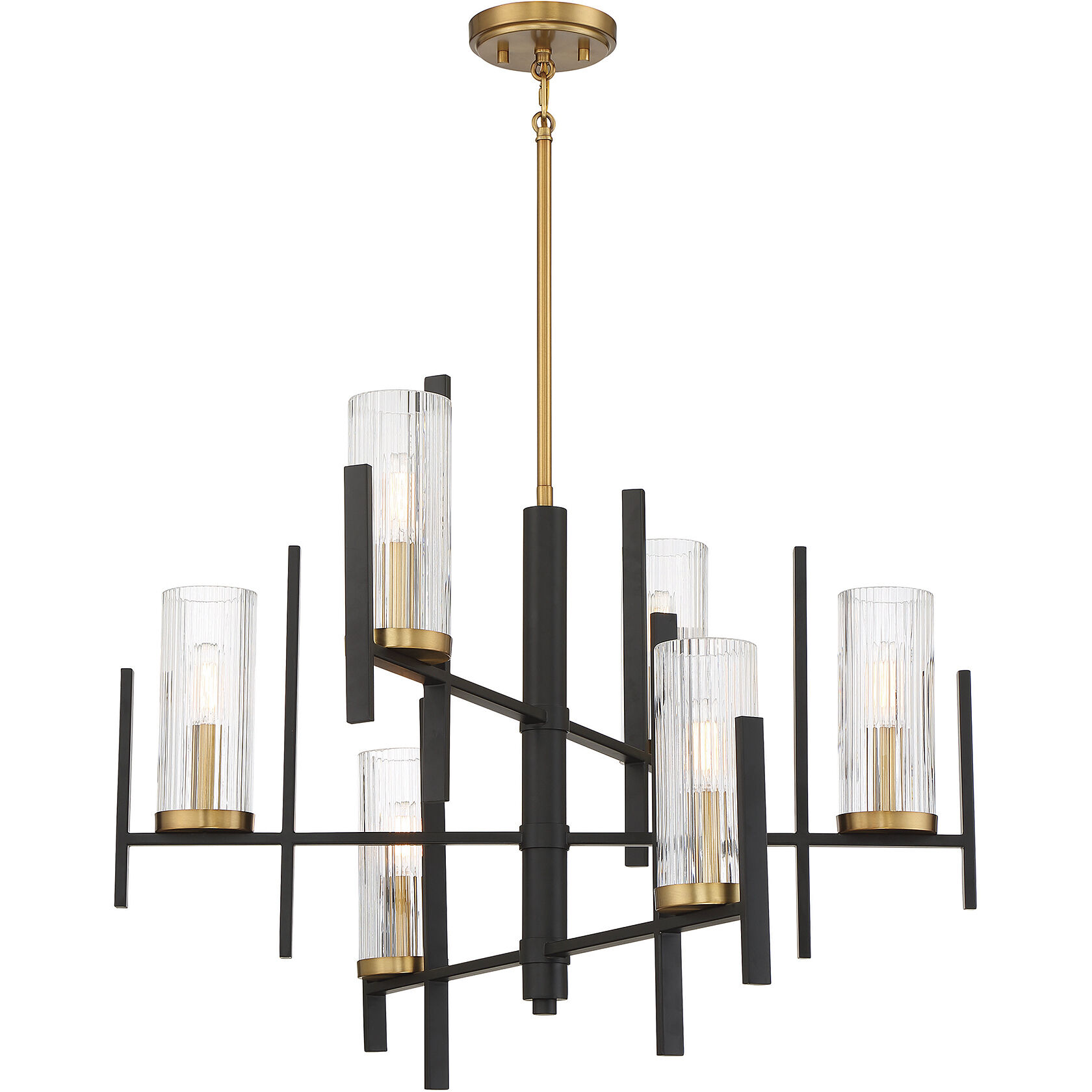 Midland 6 Light 28 inch Black with Warm Brass Accents Chandelier Ceiling Light