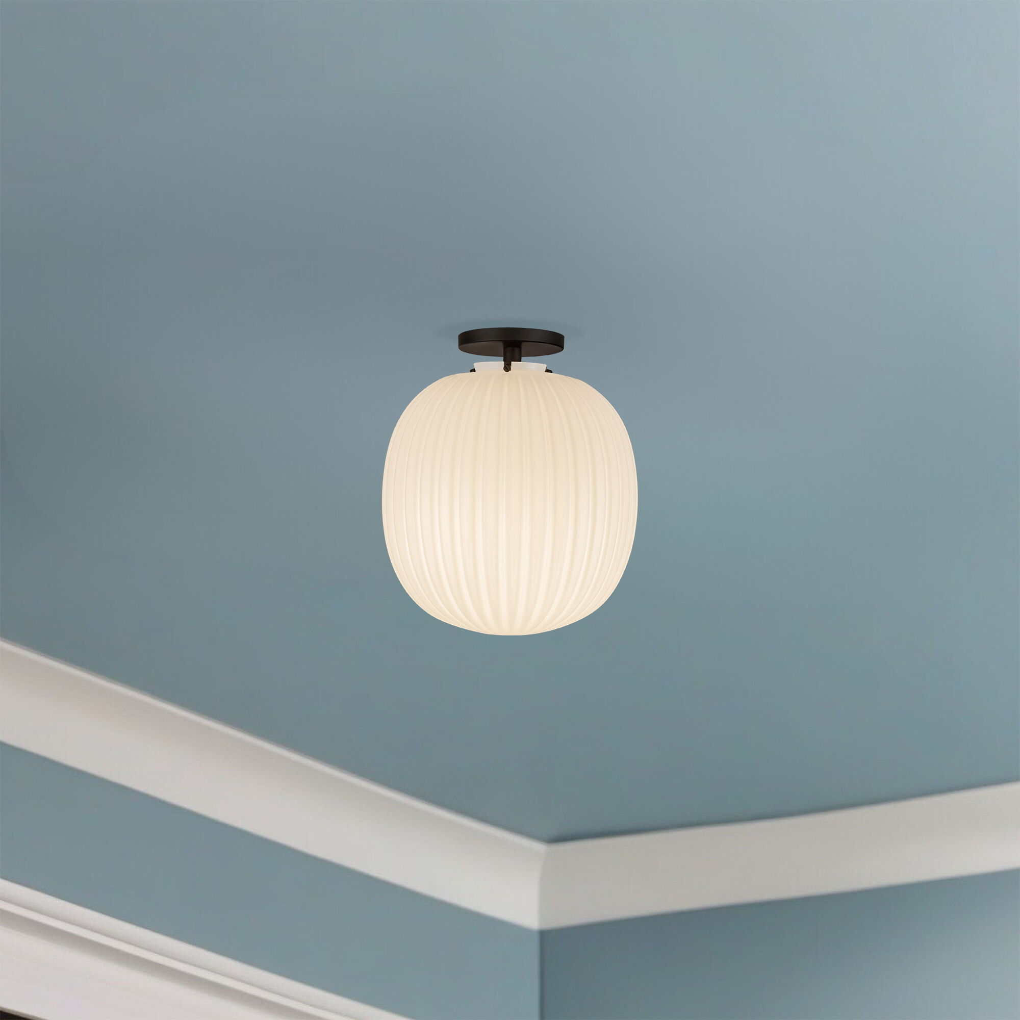 Alora Mood Cherise 1 Light 11.88 inch Matte Black/Glossy Ribbed Opal Glass Semi-Flush Mount Ceiling Light