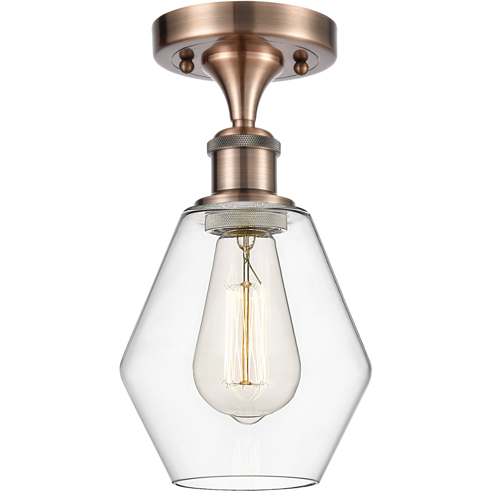 Ballston Cindyrella LED 6 inch Antique Copper Semi-Flush Mount Ceiling Light in Clear Glass