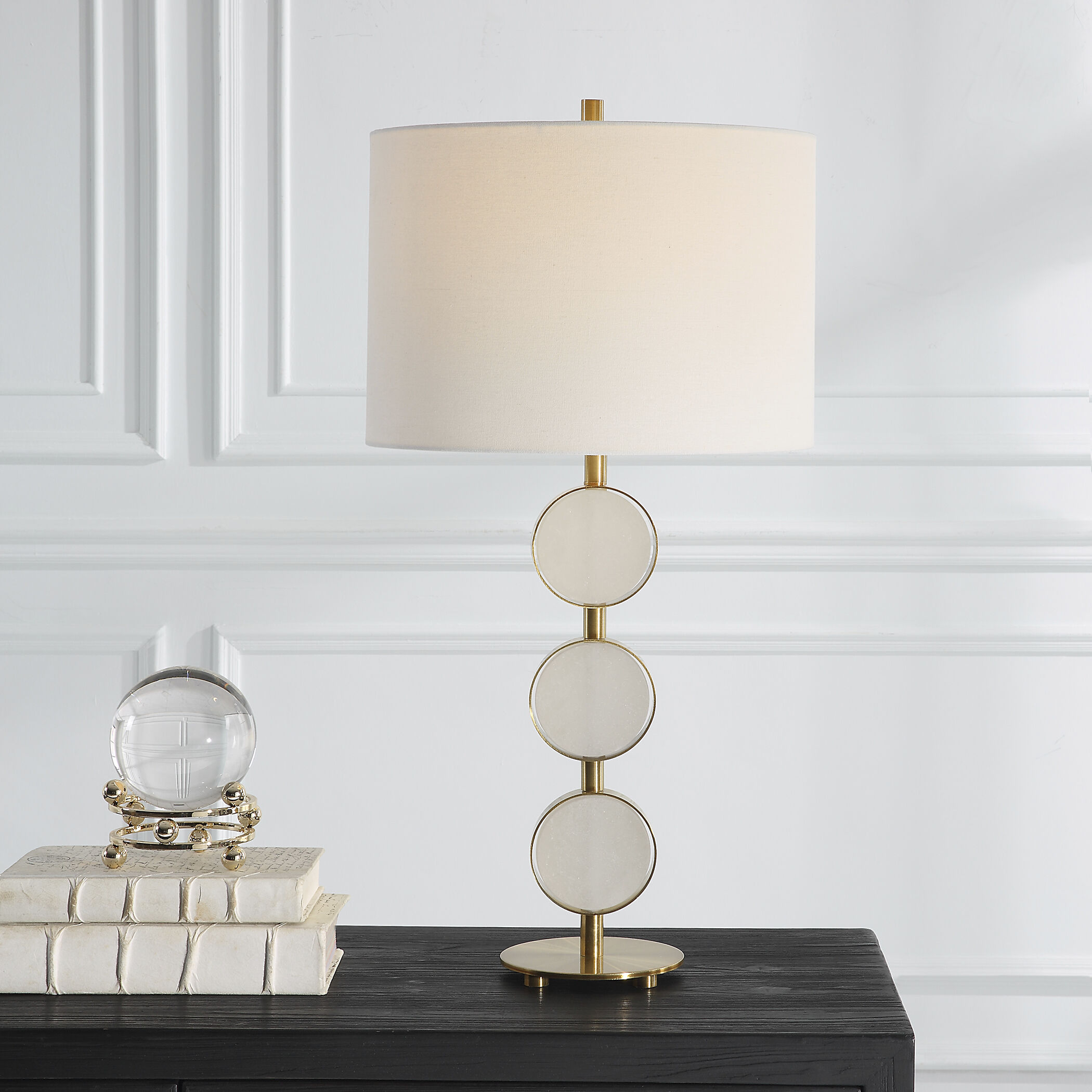 Three Rings 28.5 inch 150.00 watt Brushed Brass Table Lamp Portable Light
