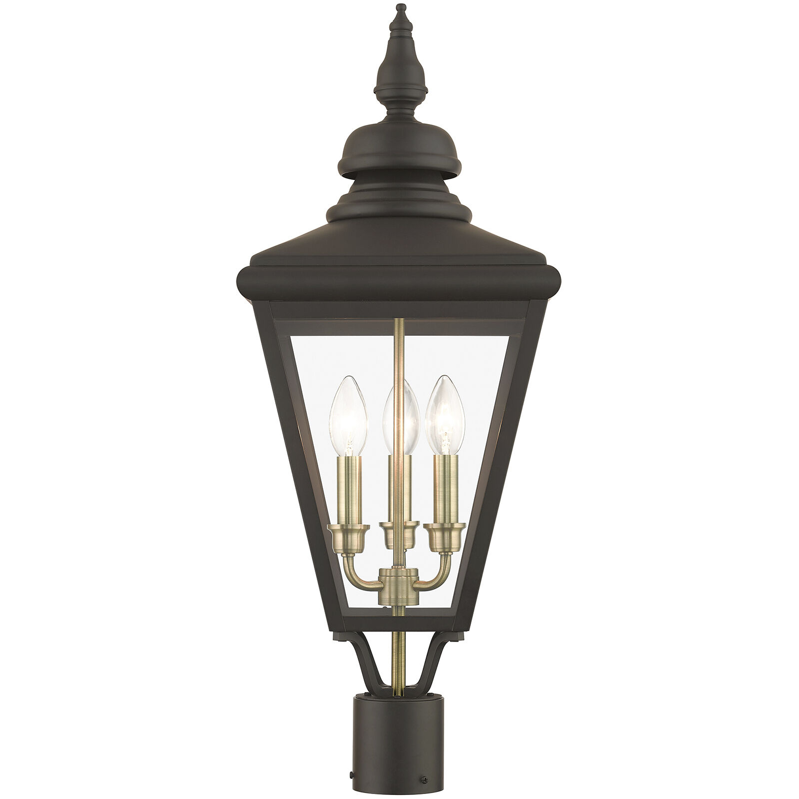 Adams 3 Light 26.75 inch Bronze with Antique Brass Finish Cluster Outdoor Large Post Top Lantern