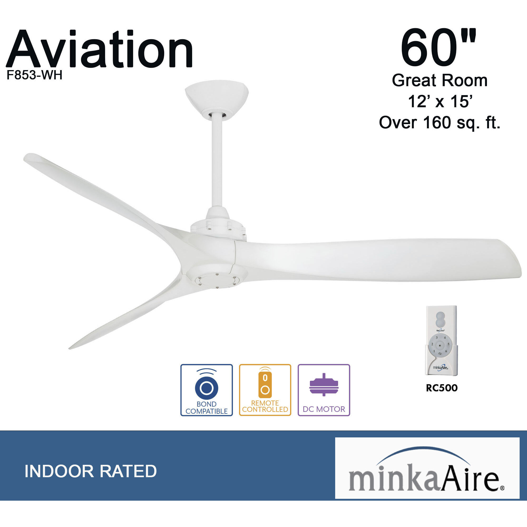 Aviation 60 inch White Ceiling Fan