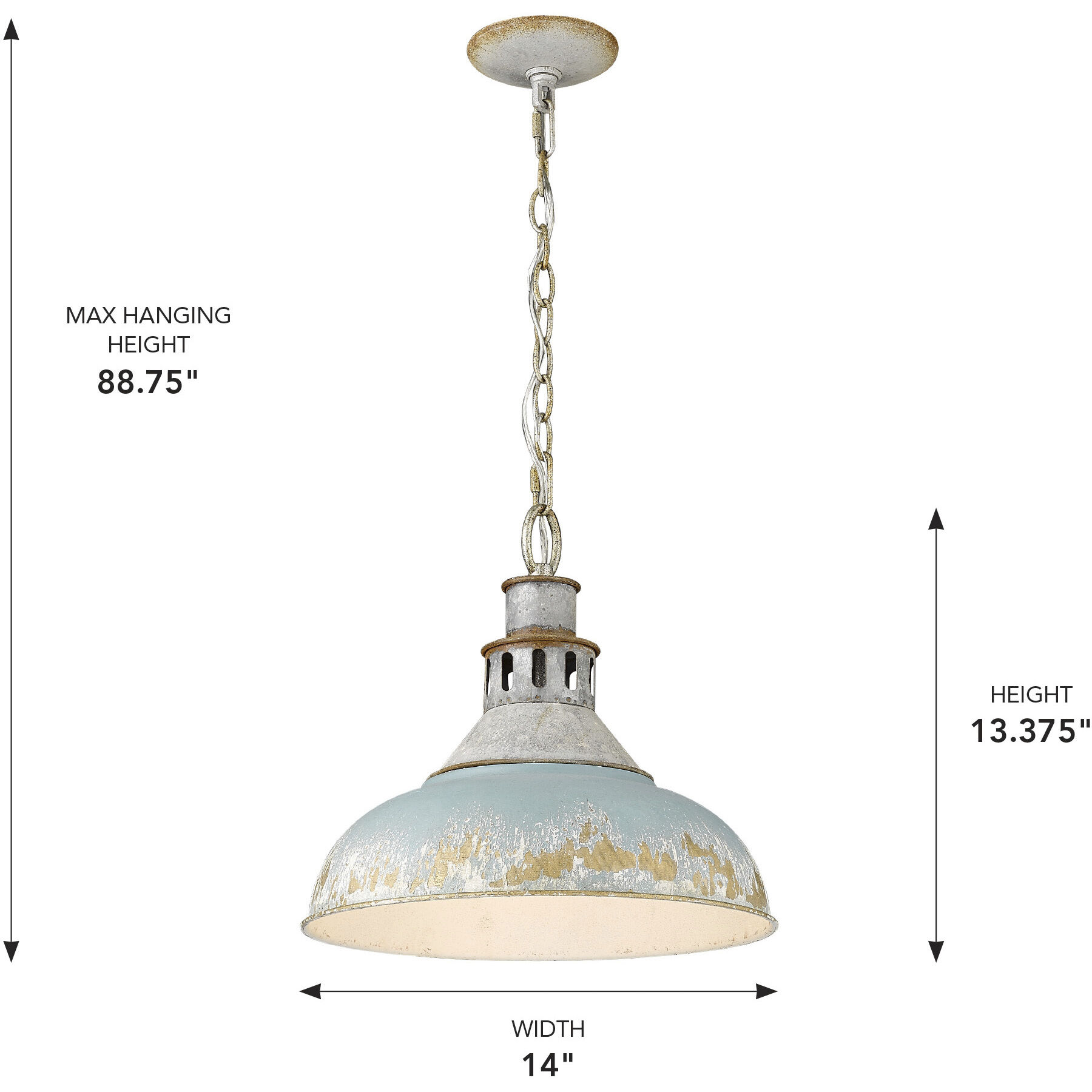 Kinsley Pendant Ceiling Light in Antique Teal, Large