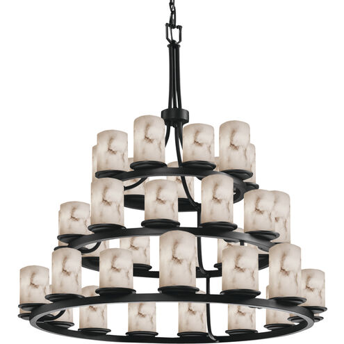 LumenAria 36 Light 42 inch Matte Black Chandelier Ceiling Light in Cylinder with Flat Rim, Incandescent