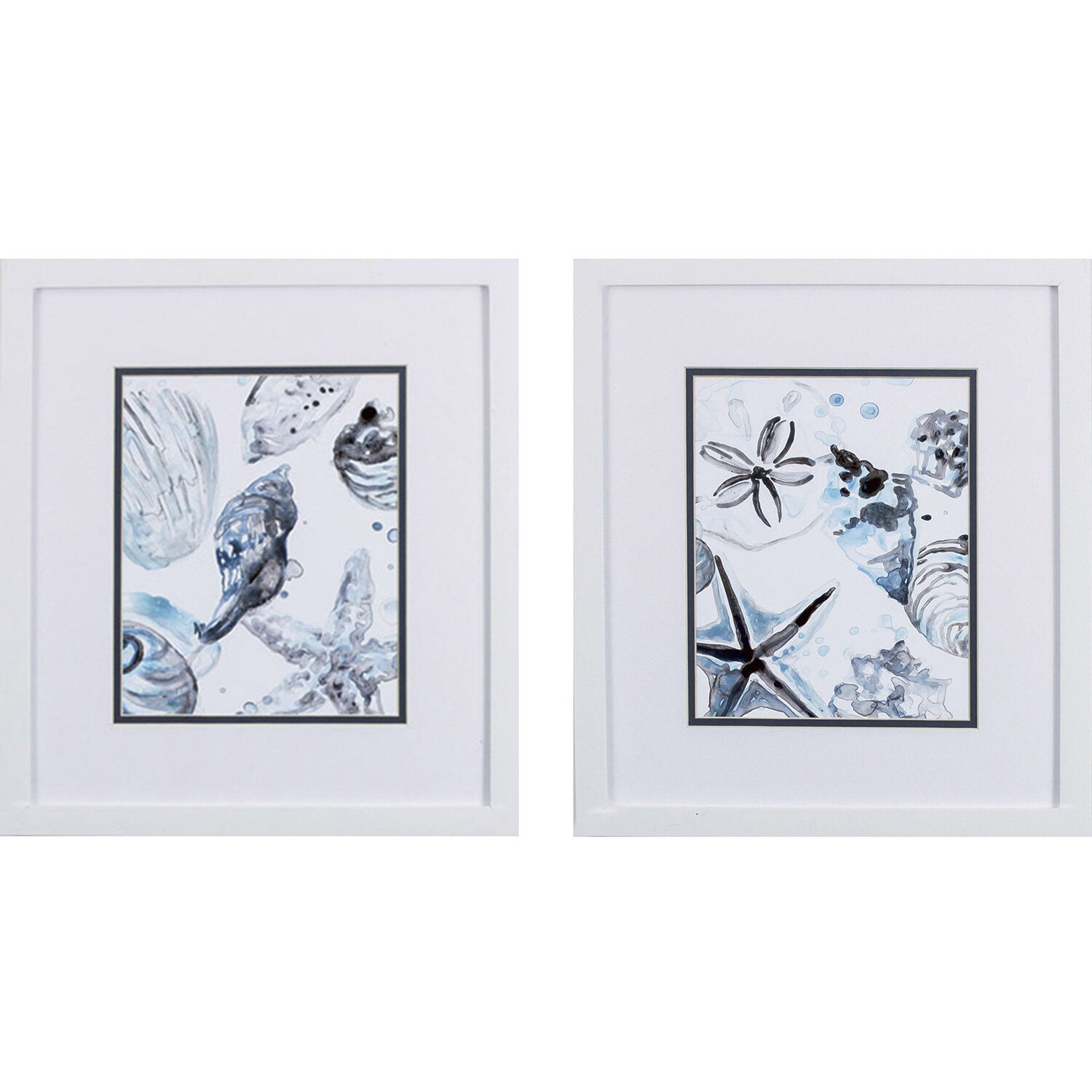 Cerulean Seashells Blue and Gray Framed Art, Propac