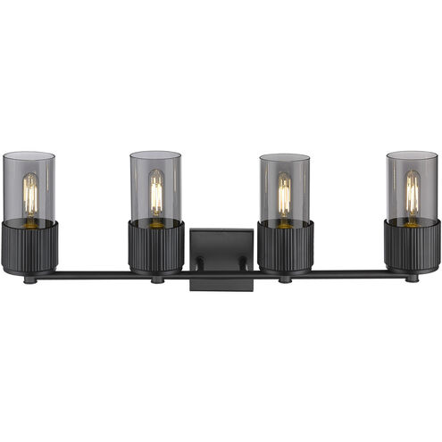 Bolivar 4 Light 31 inch Matte Black Bath Vanity Light Wall Light in Plated Smoke Glass