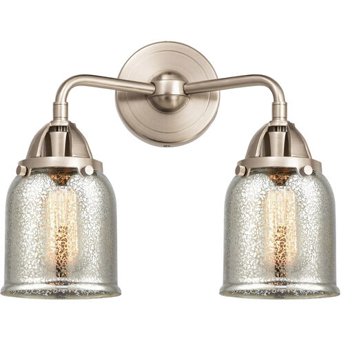 Nouveau 2 Small Bell 2 Light 13 inch Brushed Satin Nickel Bath Vanity Light Wall Light in Silver Plated Mercury Glass
