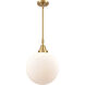 Franklin Restoration Beacon 1 Light 12 inch Satin Gold Mini Pendant Ceiling Light in Matte White Glass