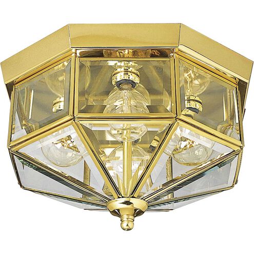 Beveled Glass 4 Light 11.13 inch Polished Brass Flush Mount Ceiling Light