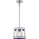 White Burlap 1 Light 10 inch White with Blue and Satin Nickel Pendant Ceiling Light