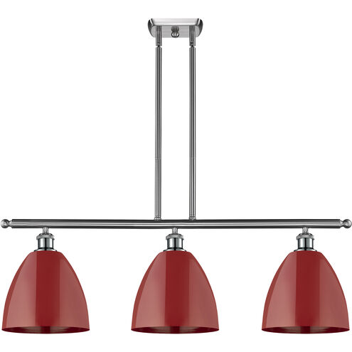 Ballston Plymouth Dome 3 Light 36 inch Brushed Satin Nickel Island Light Ceiling Light in Matte Red