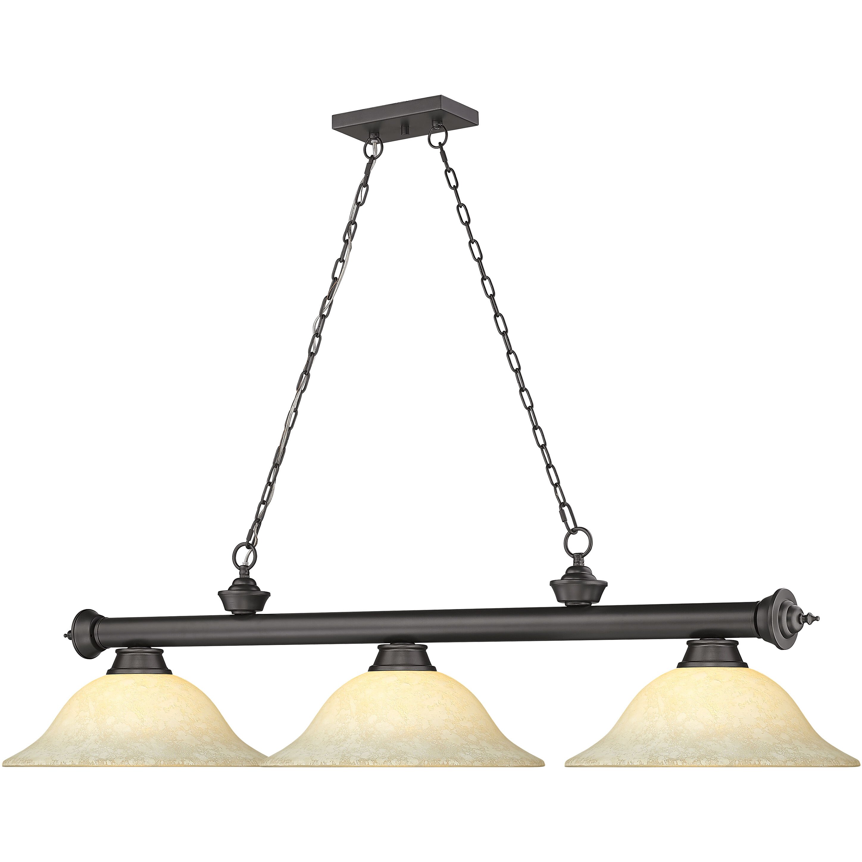 Cordon 3 Light 58 inch Bronze Billiard Ceiling Light in Golden Mottle Glass