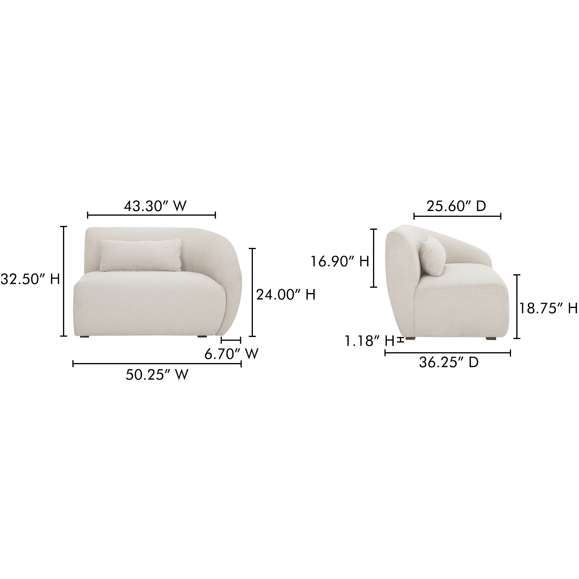 Amelia White Sofa, Right