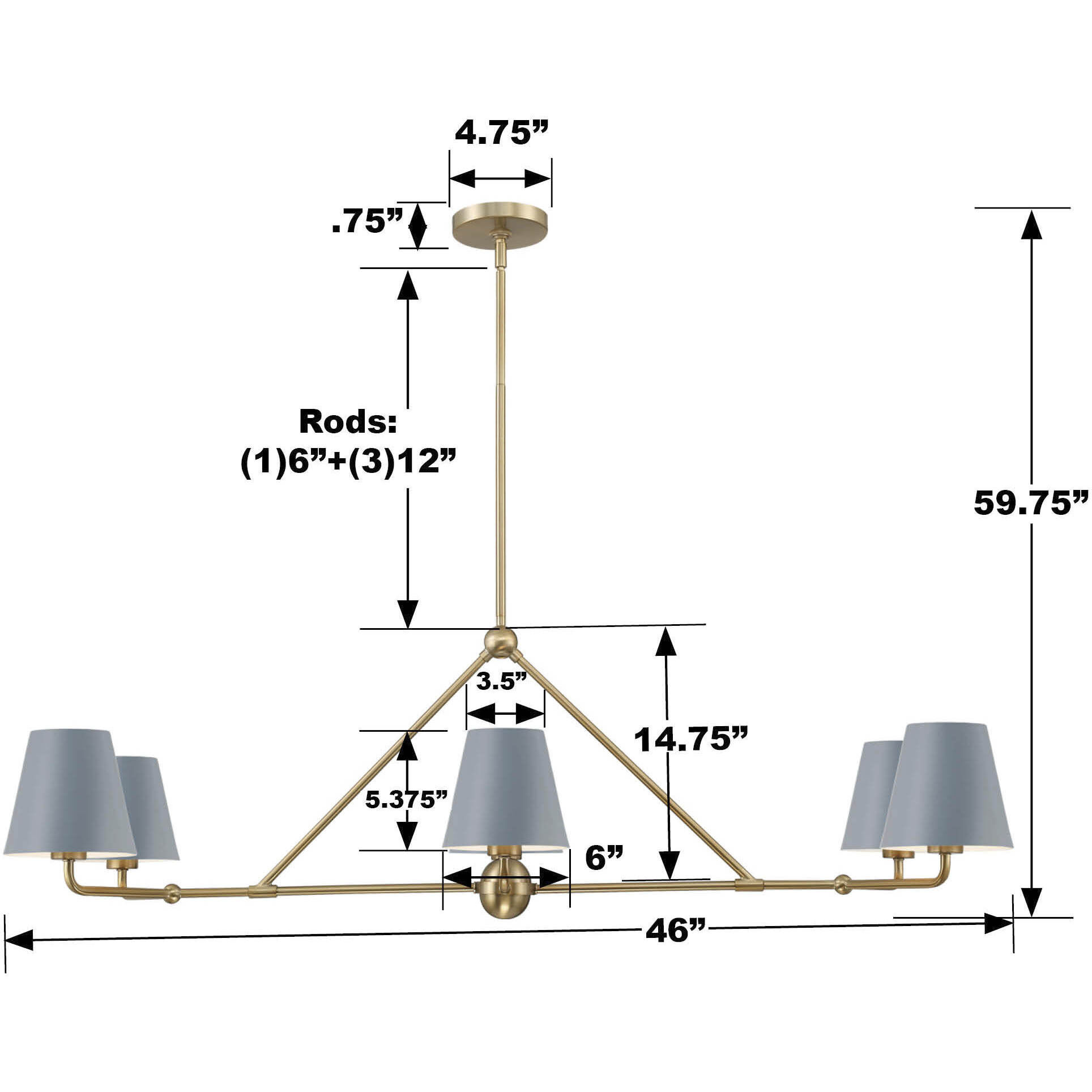 Xavier 6 Light 46 inch Vibrant Gold and Blue Chandelier Ceiling Light