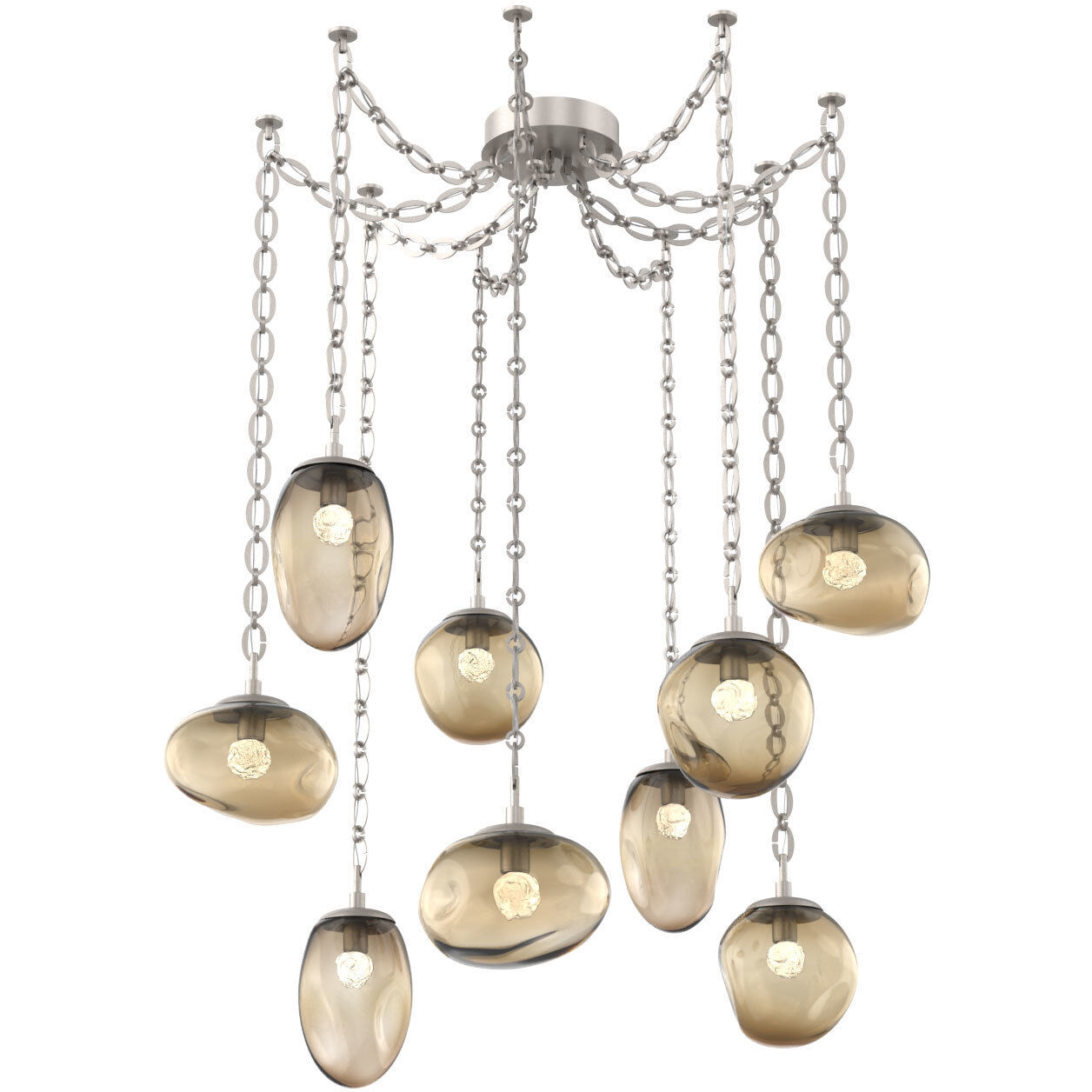 Cosmos LED 17 inch Beige Silver Swag Multi-Pendant Ceiling Light in 2700K LED, Floret Inner - Bronze Outer, Oval Chain