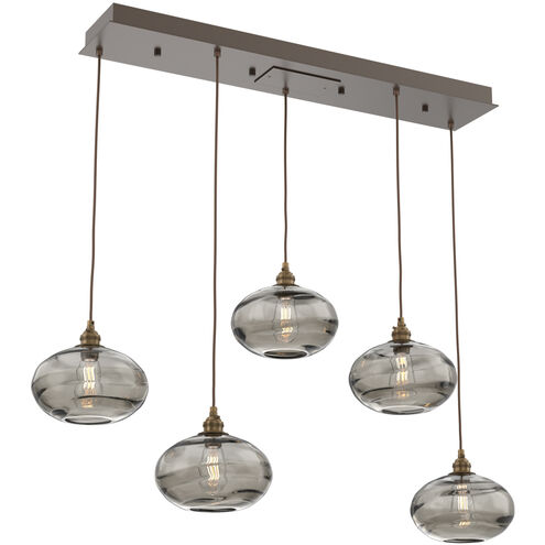 Coppa 5 Light Flat Bronze Linear Pendant Ceiling Light in Coppa Smoke, Multi-Port