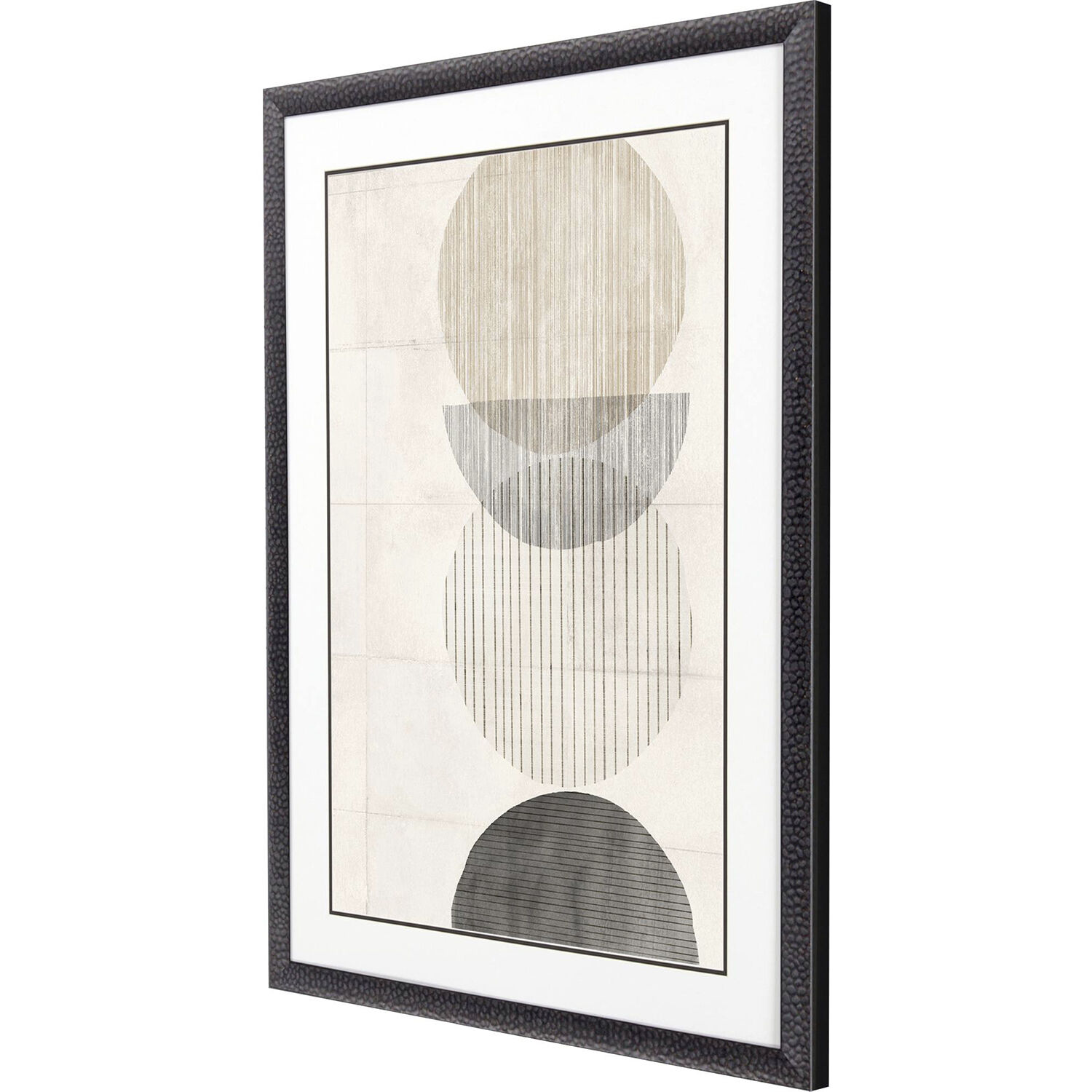 Stitched Spheres Gray and Black and Beige and Neutral Framed Art