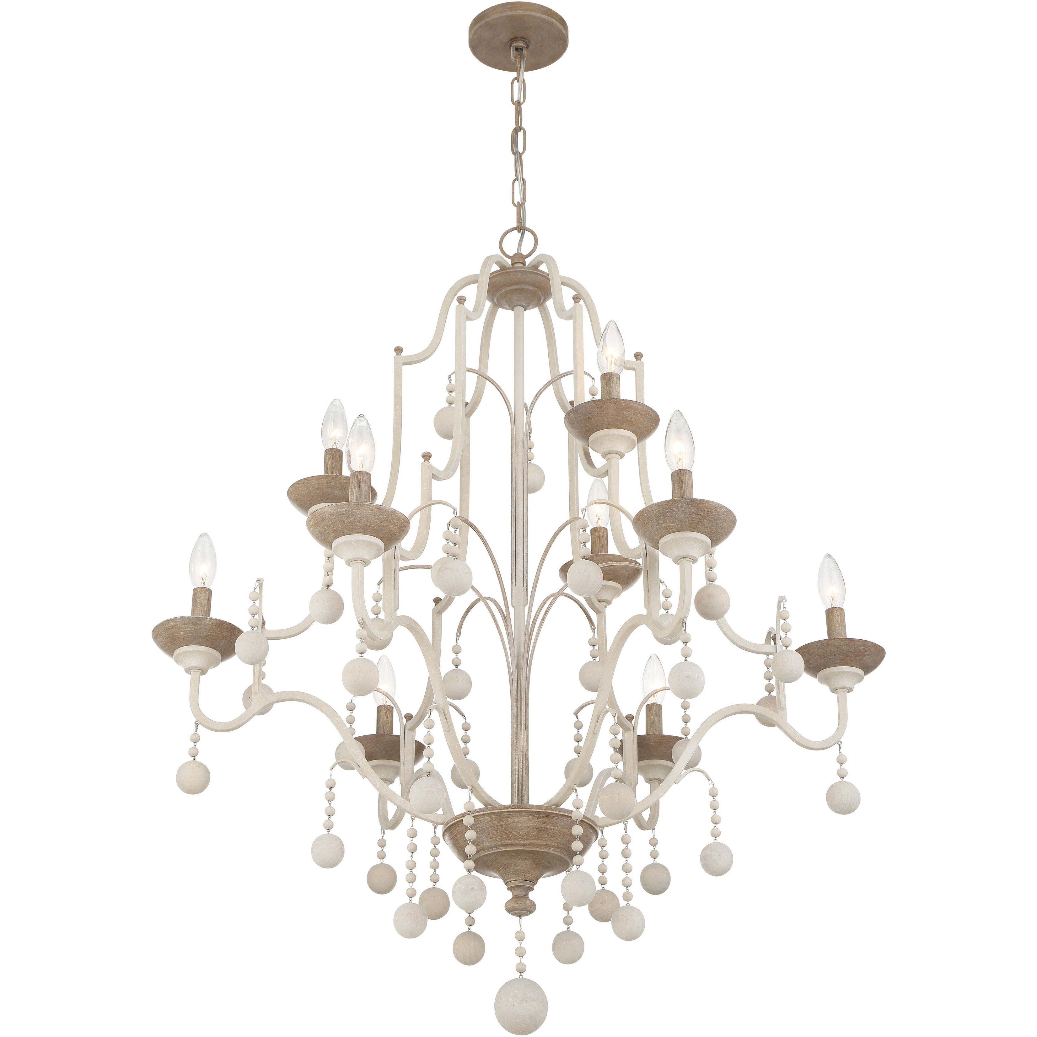 Colonial Charm 9 Light 33.13 inch White Wash and Sun Dried Clay Chandelier Ceiling Light