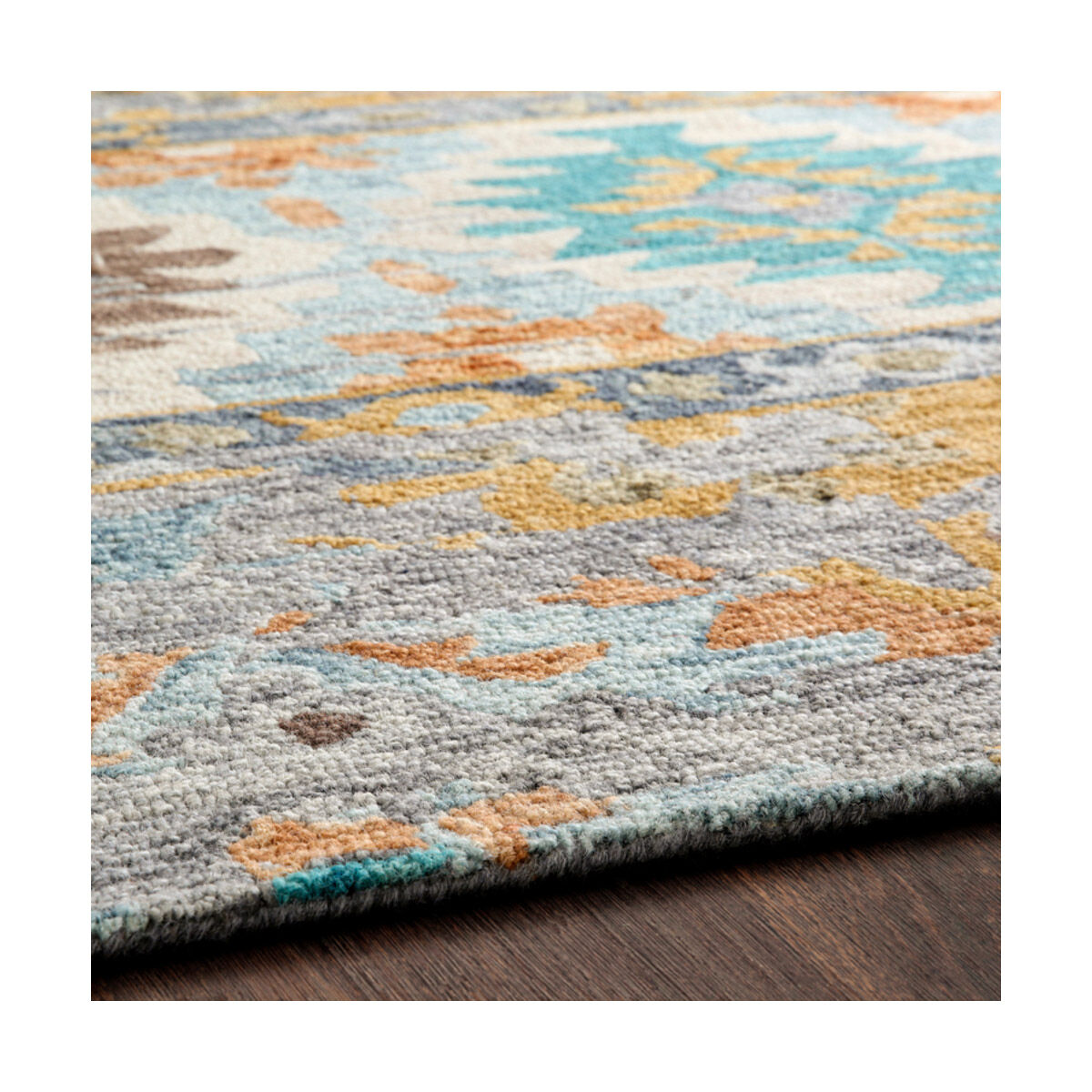 Bonifate 36 X 24 inch Teal/Mustard/Medium Gray/Light Gray/Charcoal/Aqua Rugs, Rectangle