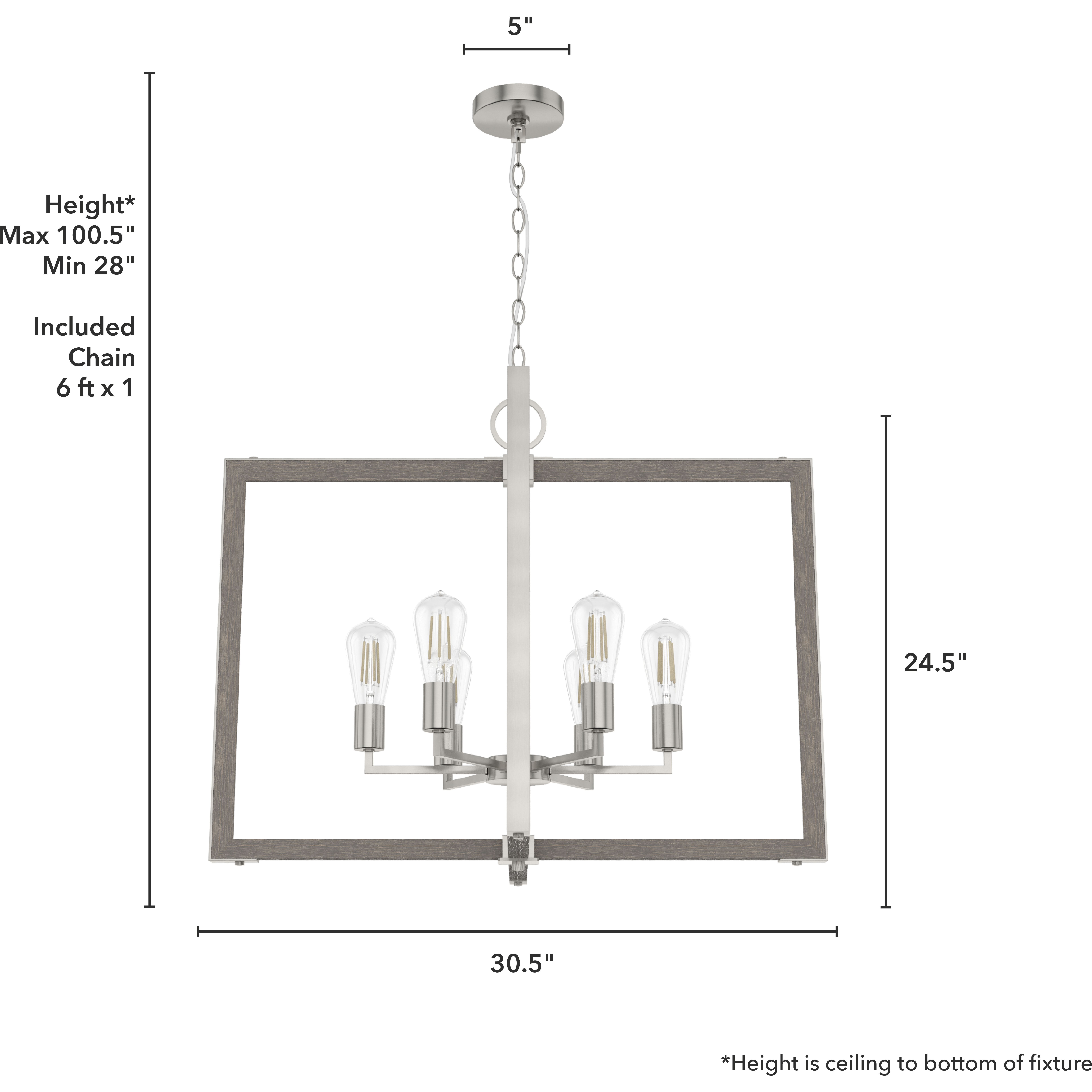 Woodburn 6 Light 30.5 inch Brushed Nickel Pendant Ceiling Light