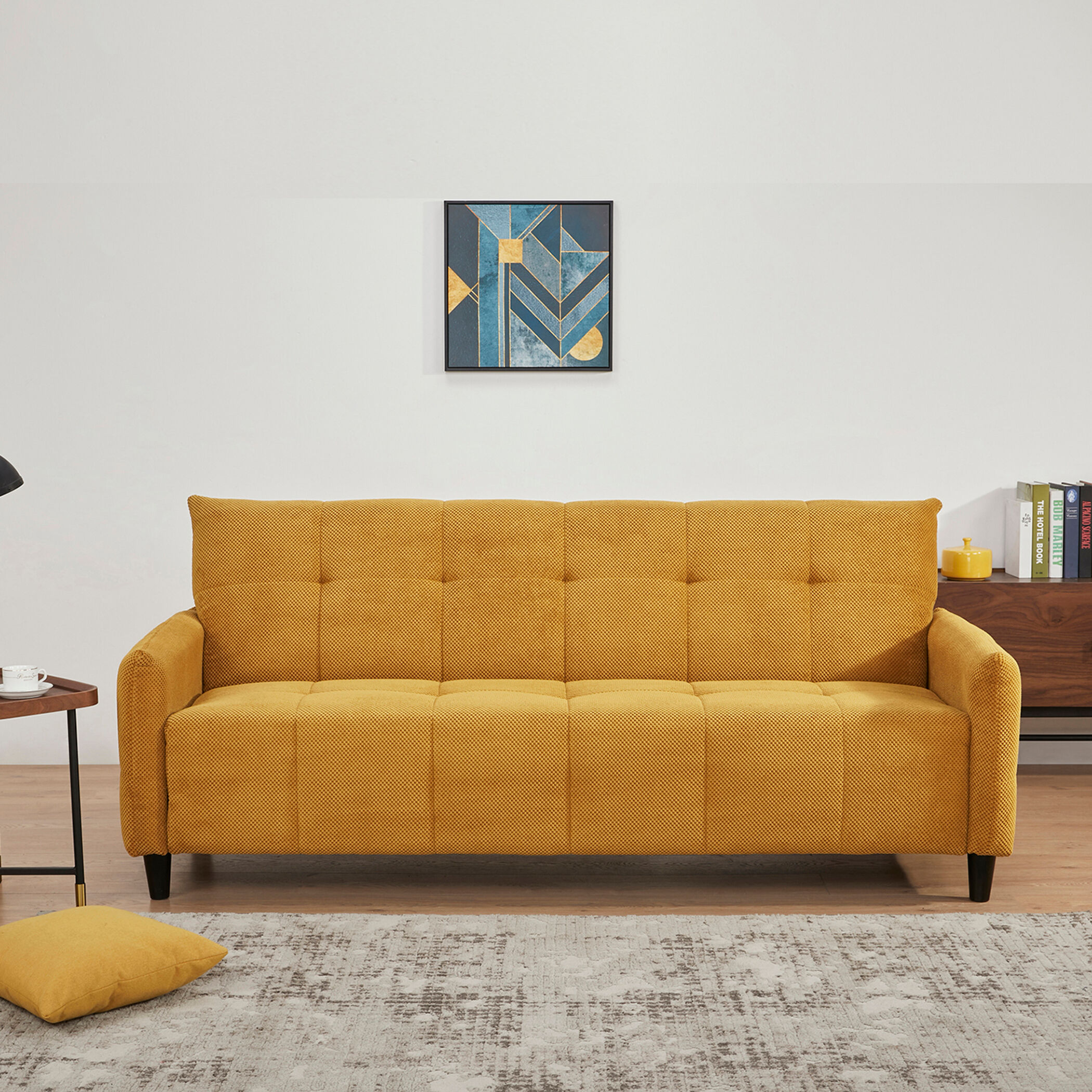 Large Biscuit Tufted Mustard Sofa