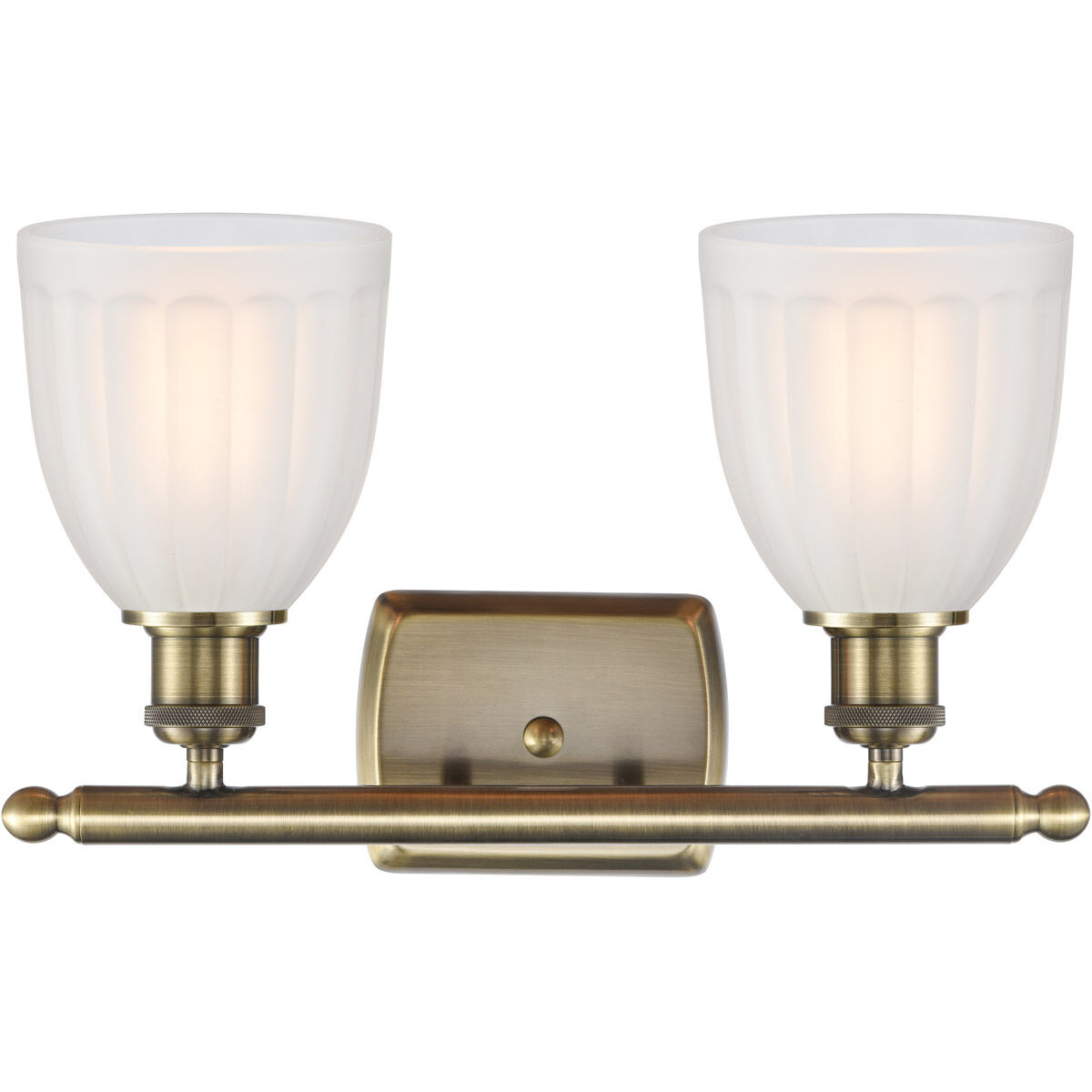 Ballston Brookfield 2 Light 16 inch Antique Brass Bath Vanity Light Wall Light in Incandescent, Matte White Glass, Ballston