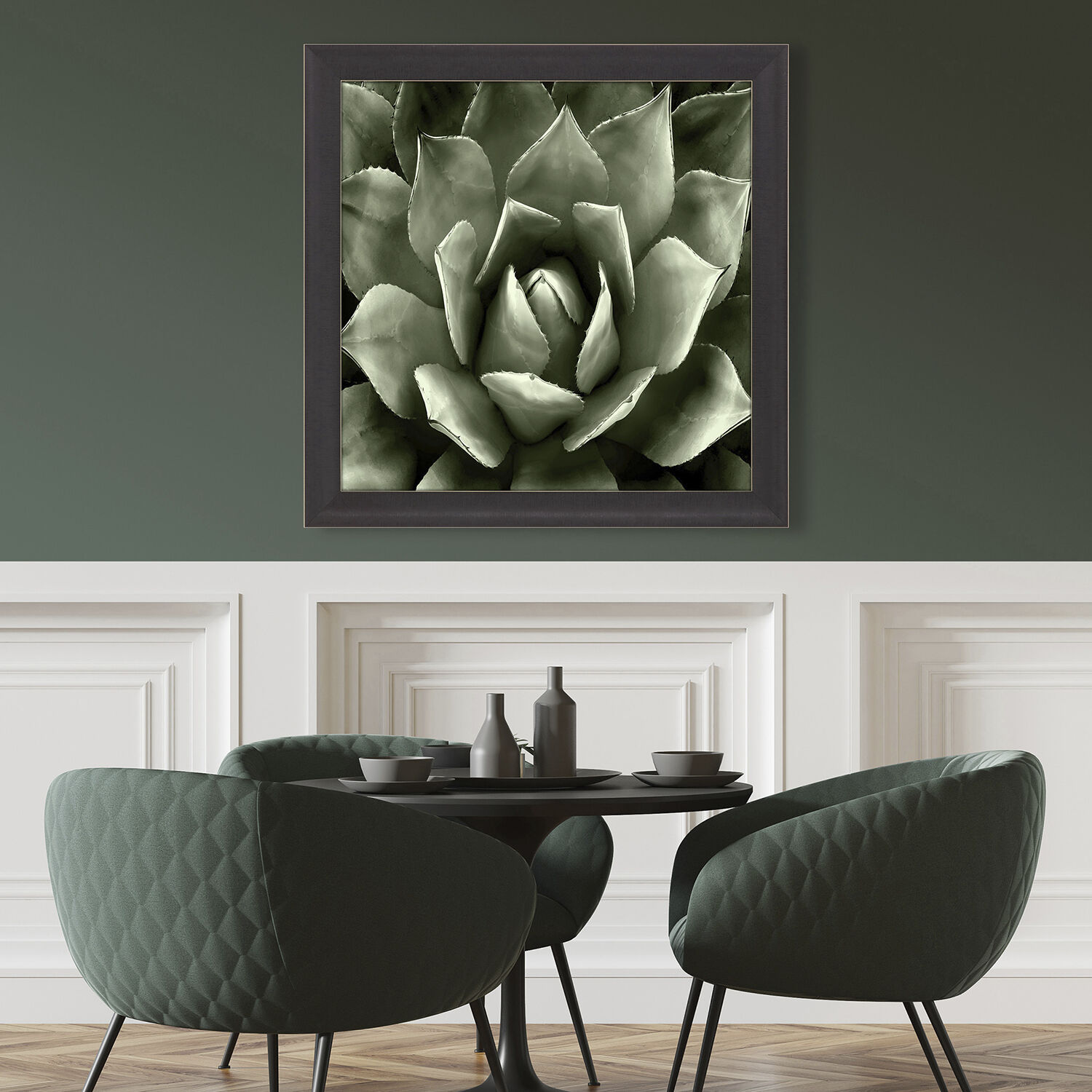 Green Succulent Green and Black and Neutral Framed Art