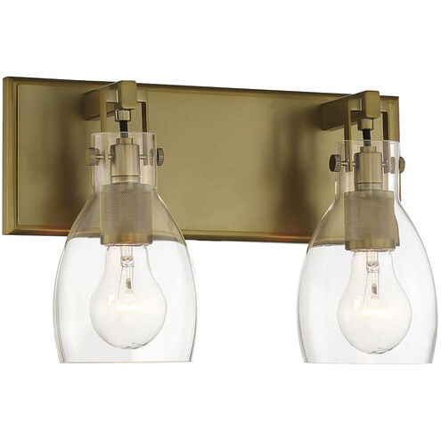 Tiberia 2 Light 14 inch Soft Brass Bath Light Wall Light