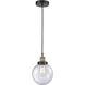 Beacon 1 Light 8 inch Black Antique Brass Mini Pendant Ceiling Light in Seedy Glass
